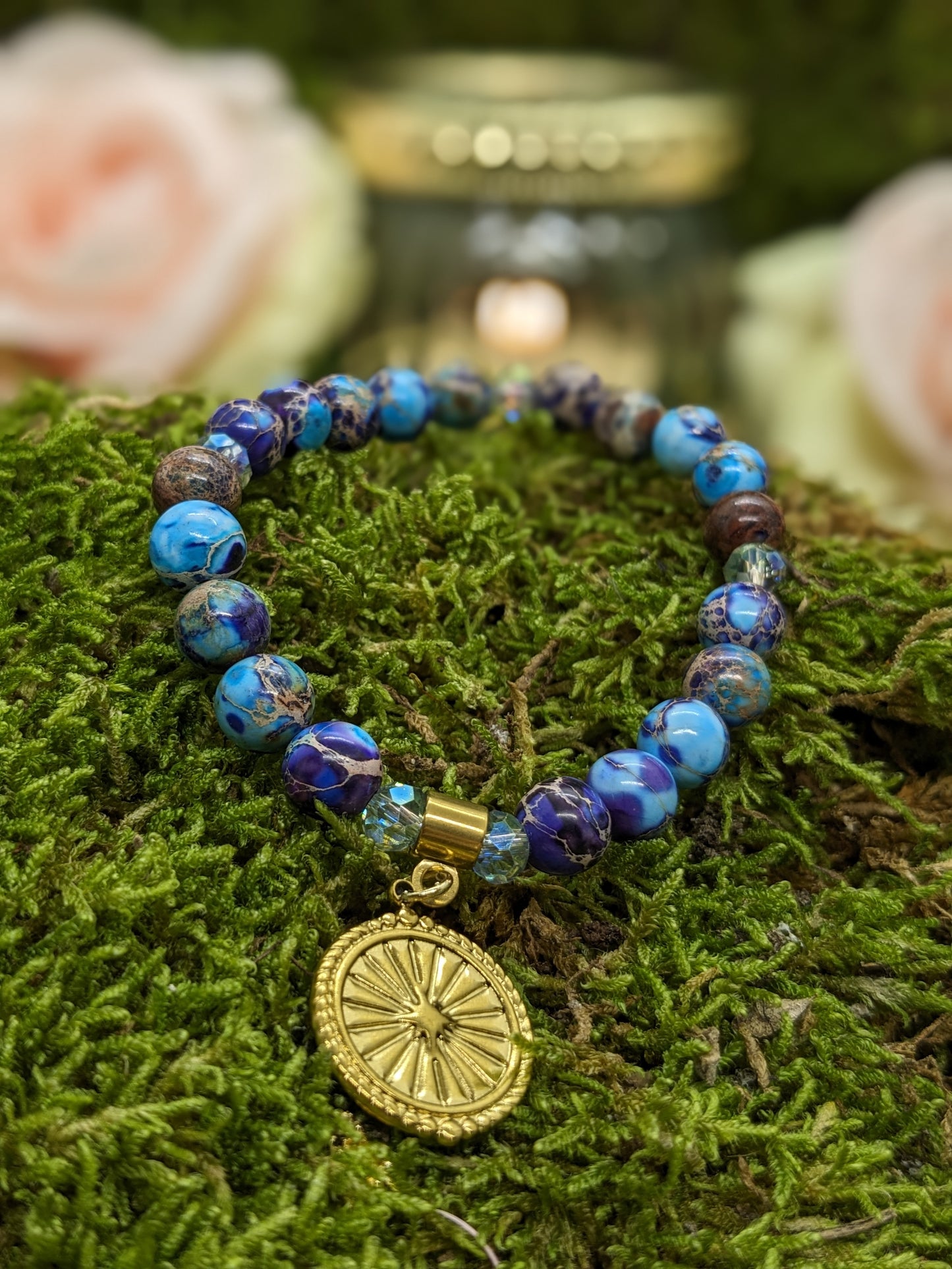 Bracelet en jaspe bleu & perles de verre