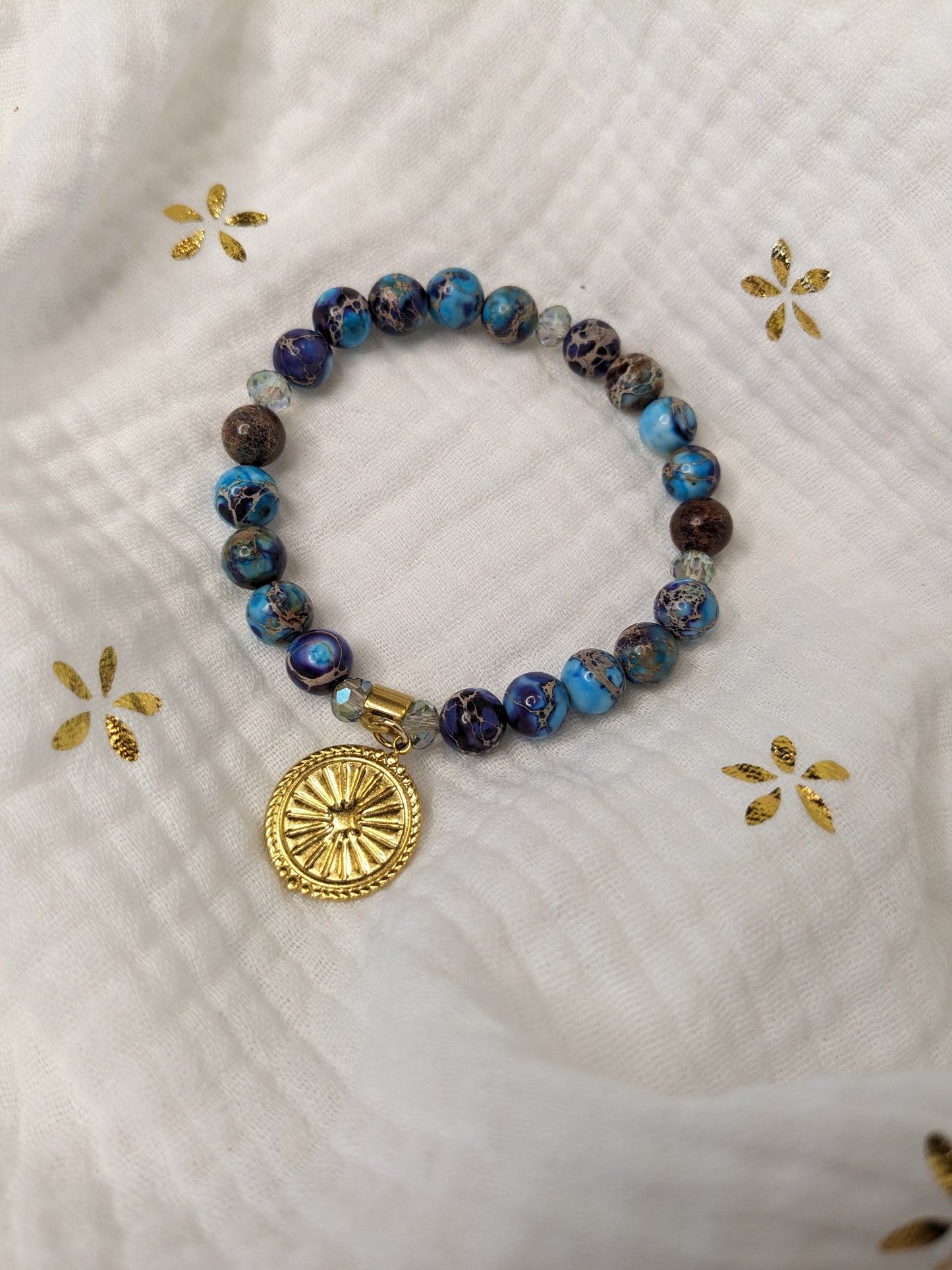 Bracelet en jaspe bleu & perles de verre