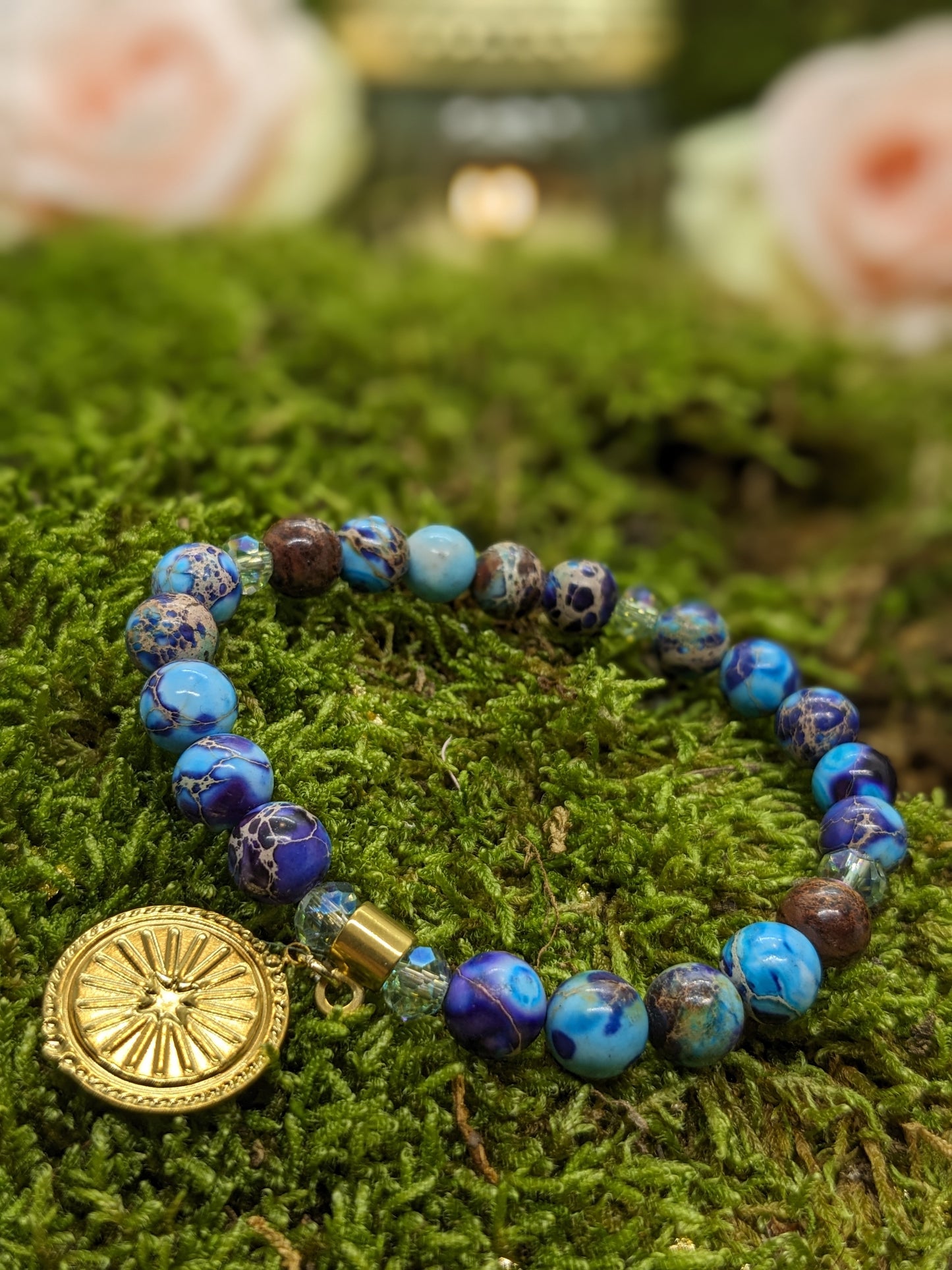 Bracelet en jaspe bleu & perles de verre