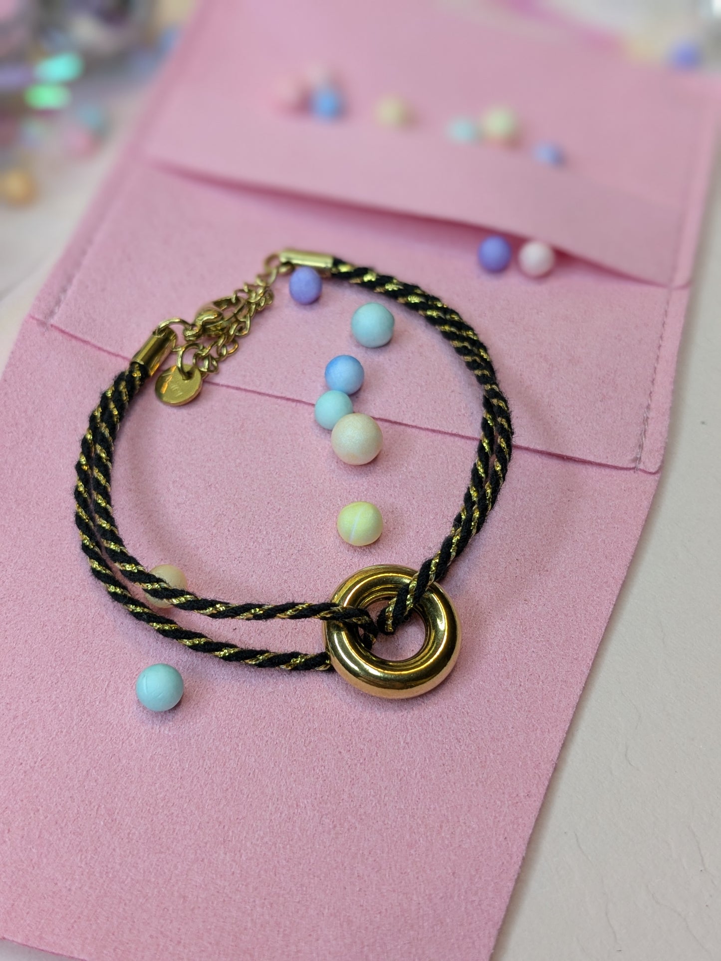 Bracelet corde et donuts en acier