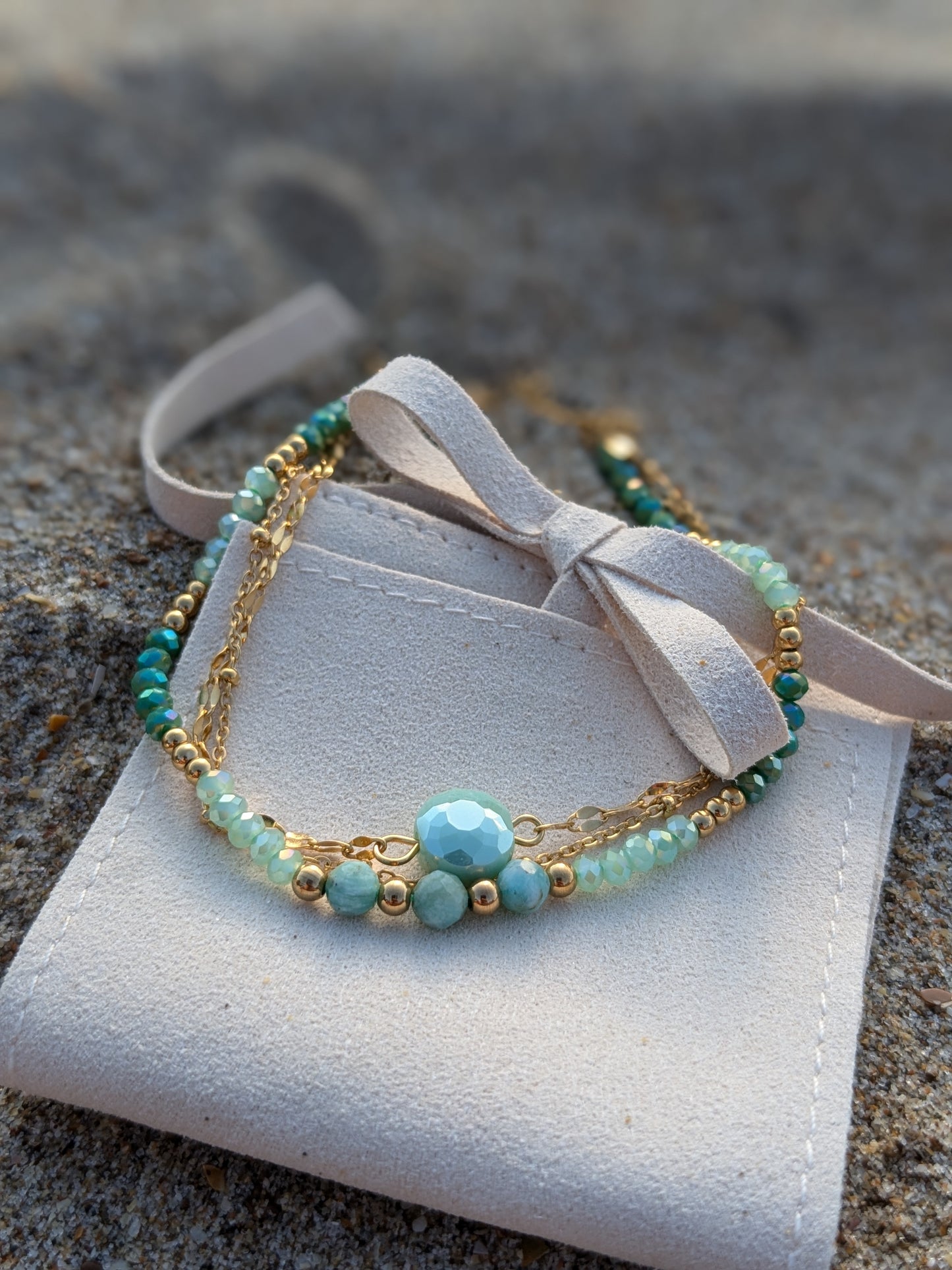 Bracelet 3 rangs Sunset Vert d'eau