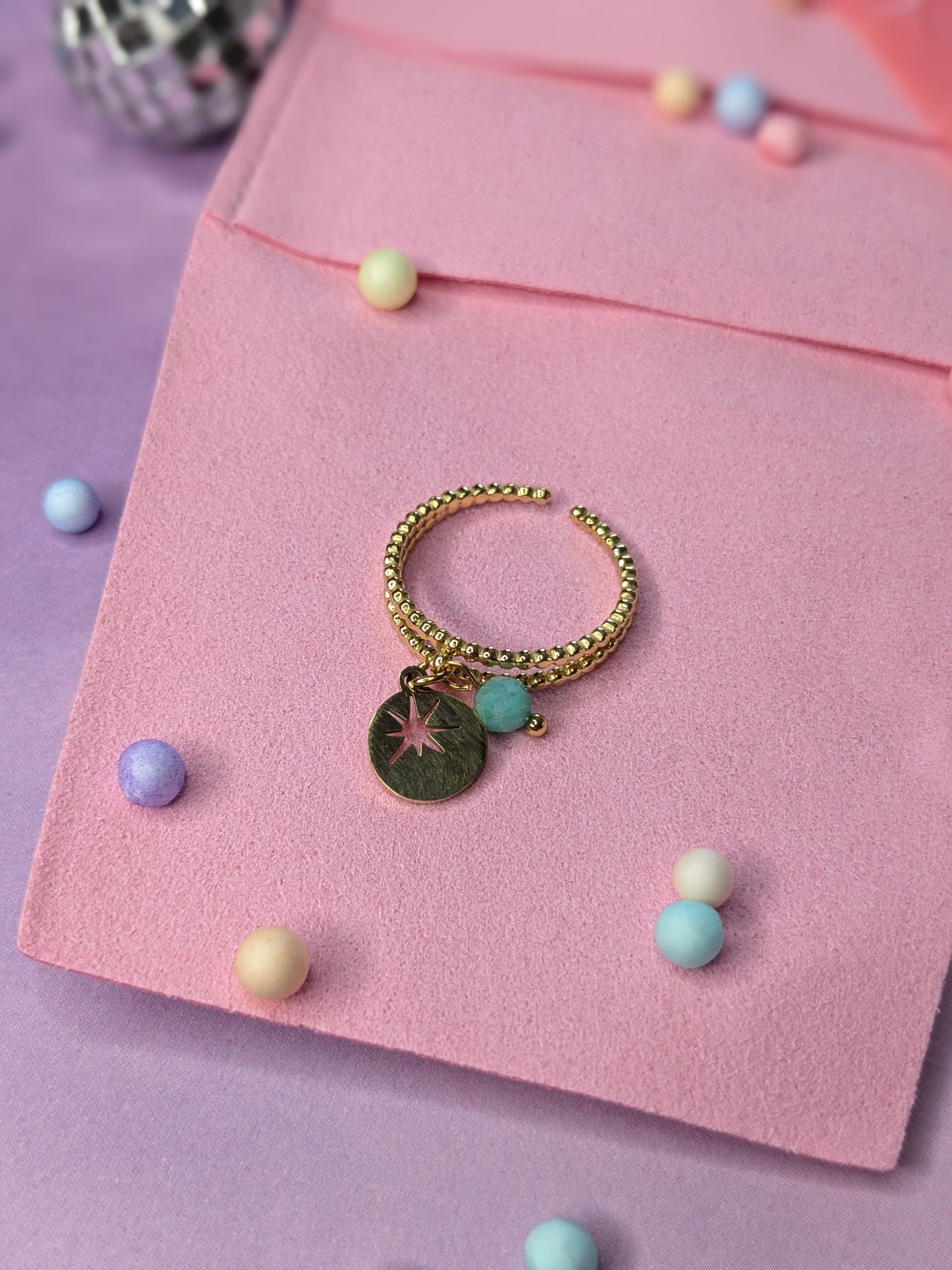 Bague pampille et pierre fine aventurine