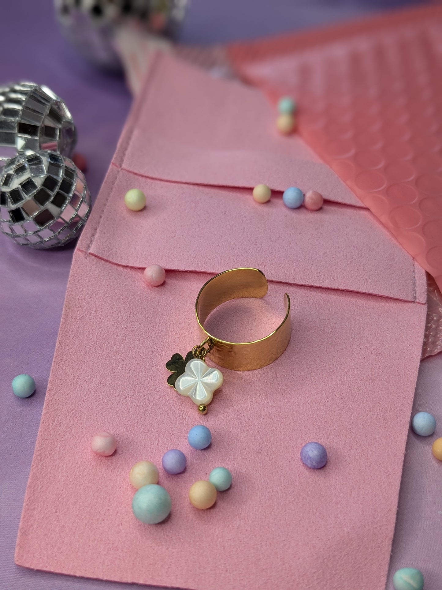 Bague pampille trèfle