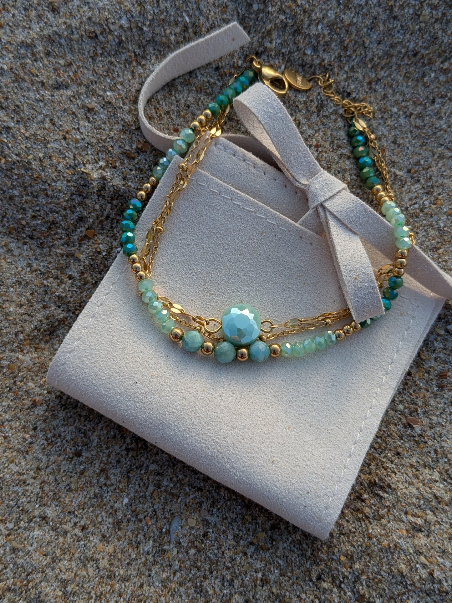 Bracelet 3 rangs Sunset Vert d'eau