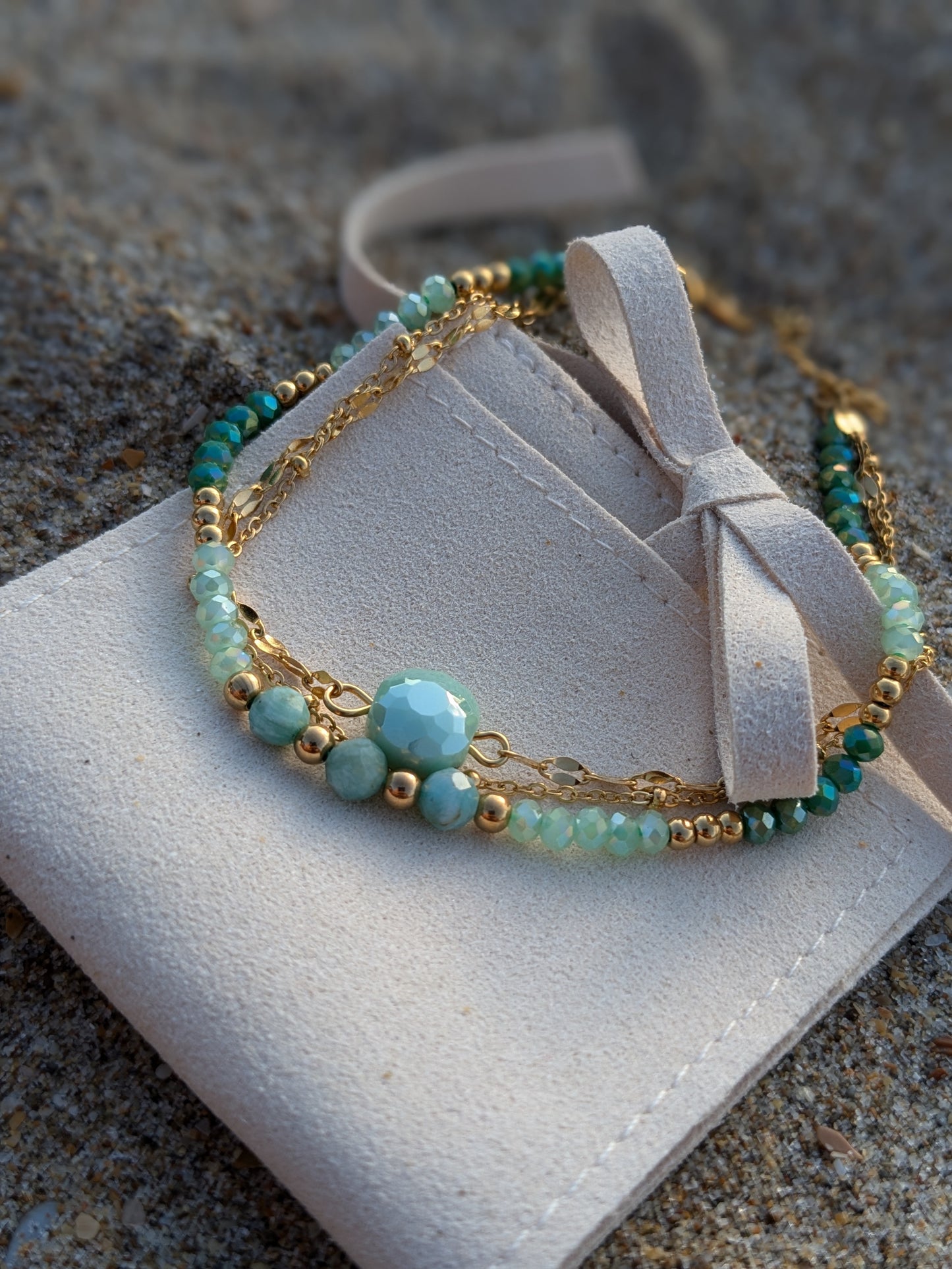 Bracelet 3 rangs Sunset Vert d'eau