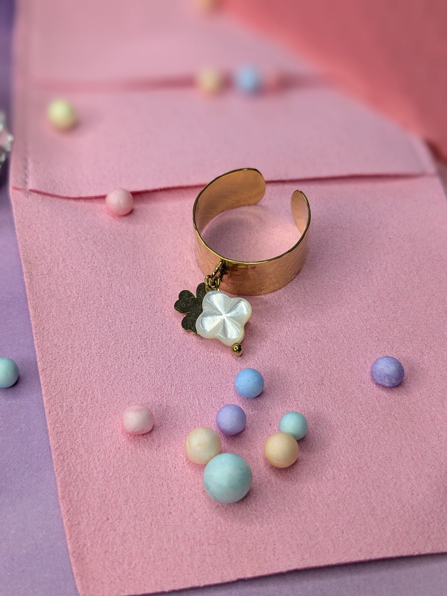 Bague pampille trèfle
