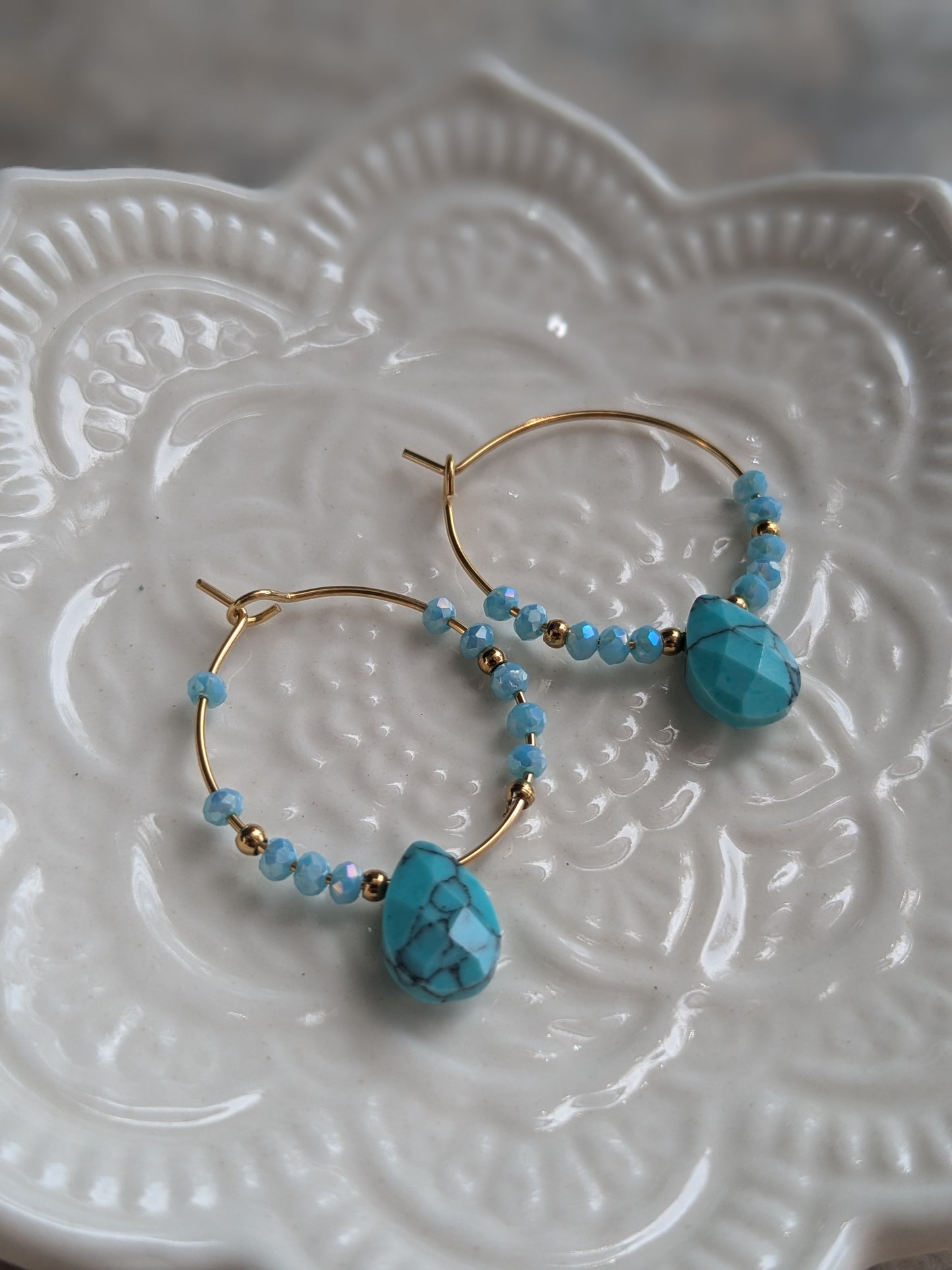 Créoles & Perle de verre Bleu