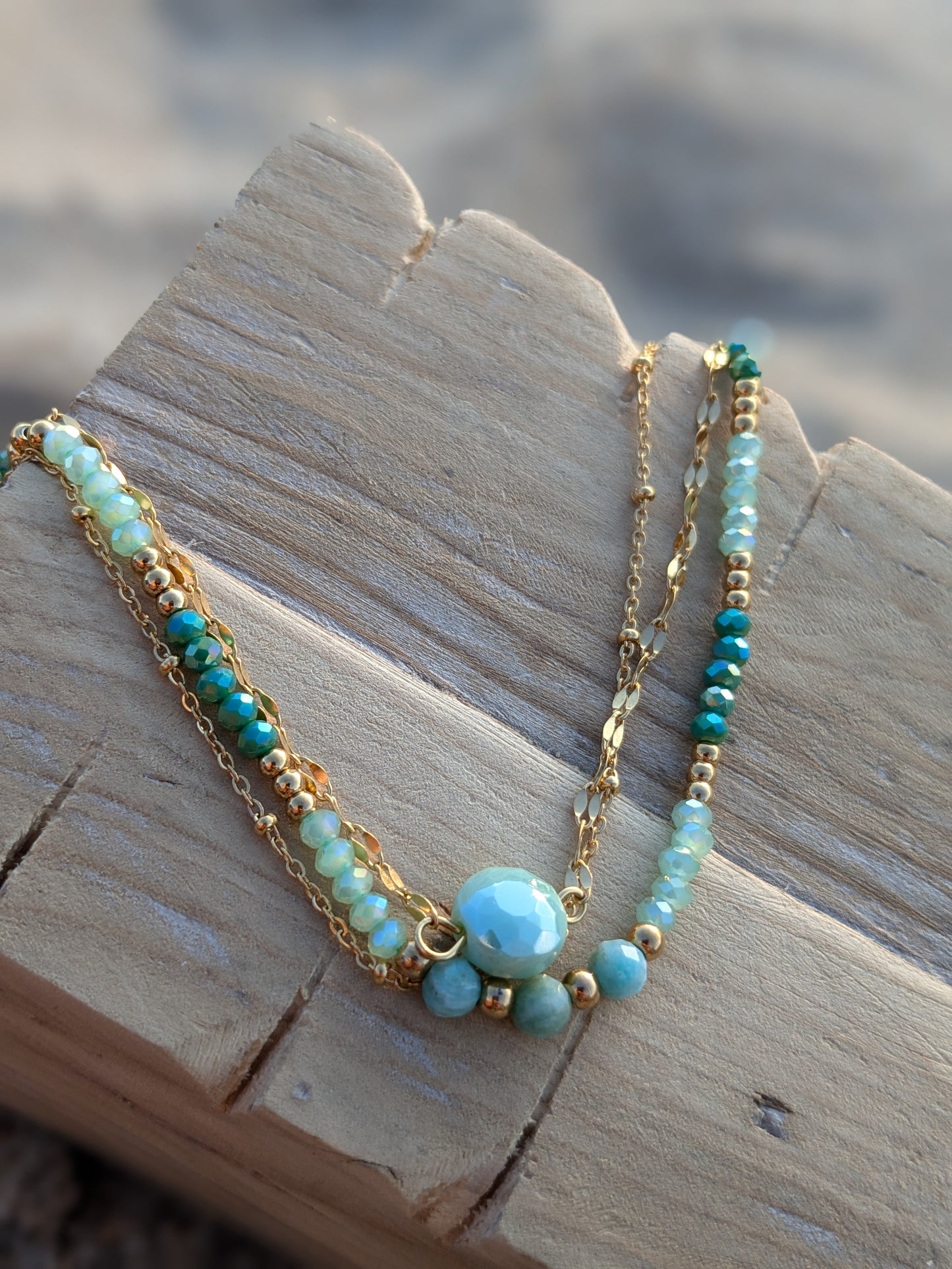 Bracelet 3 rangs Sunset Vert d'eau