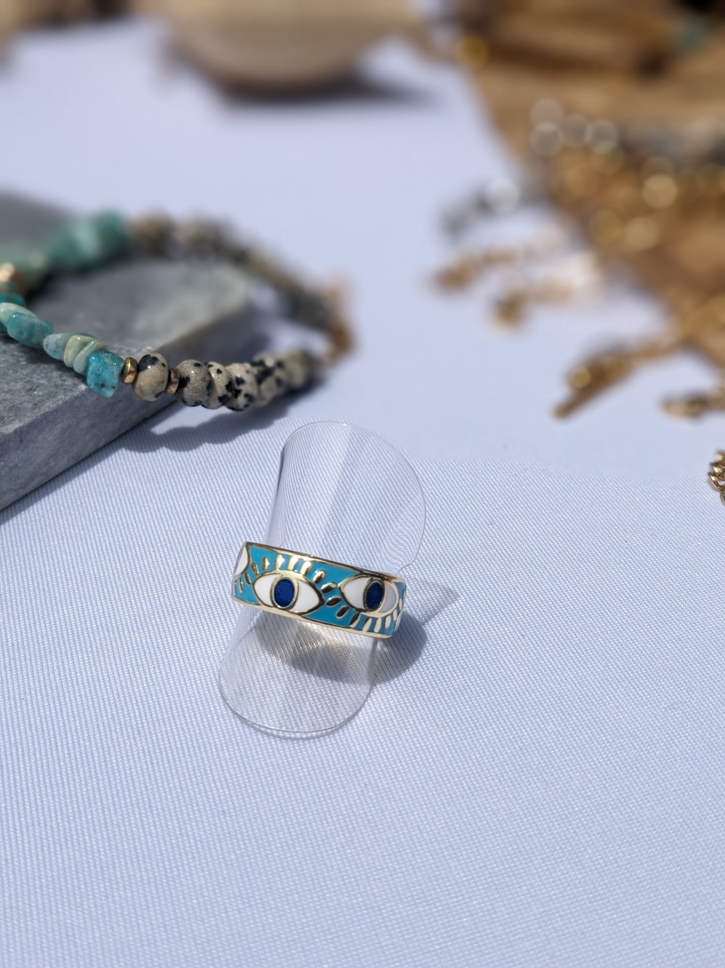 Bague oeil bleu ajustable