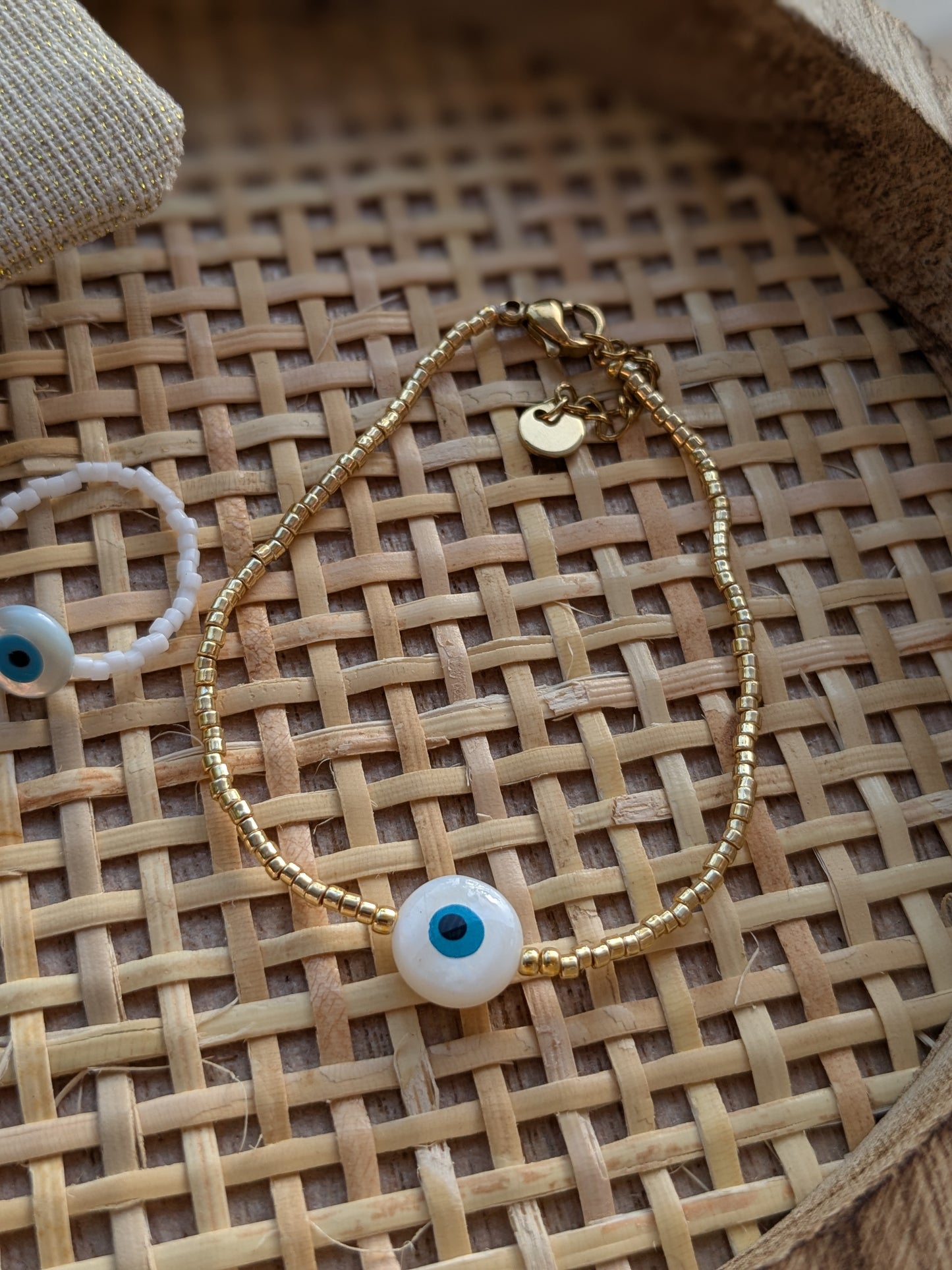Bracelet perle doré & oeil bleu 🧿