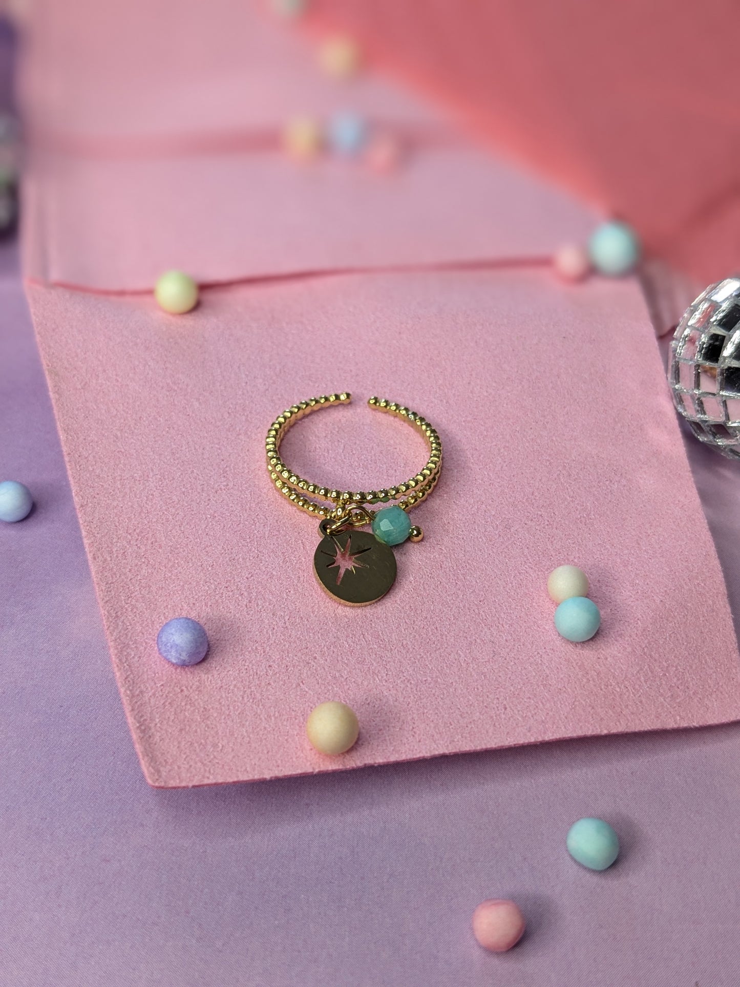Bague pampille et pierre fine aventurine