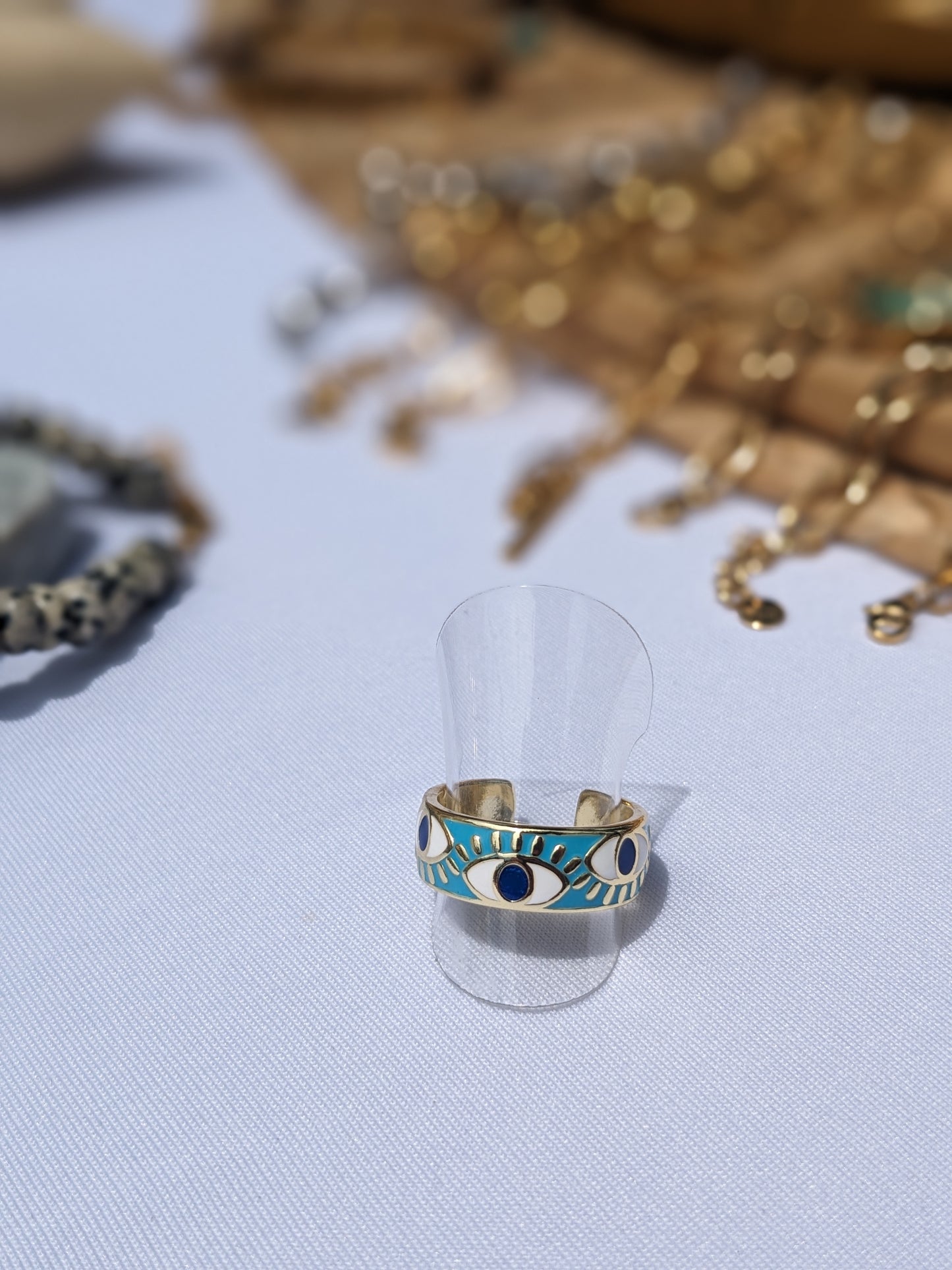 Bague oeil bleu ajustable
