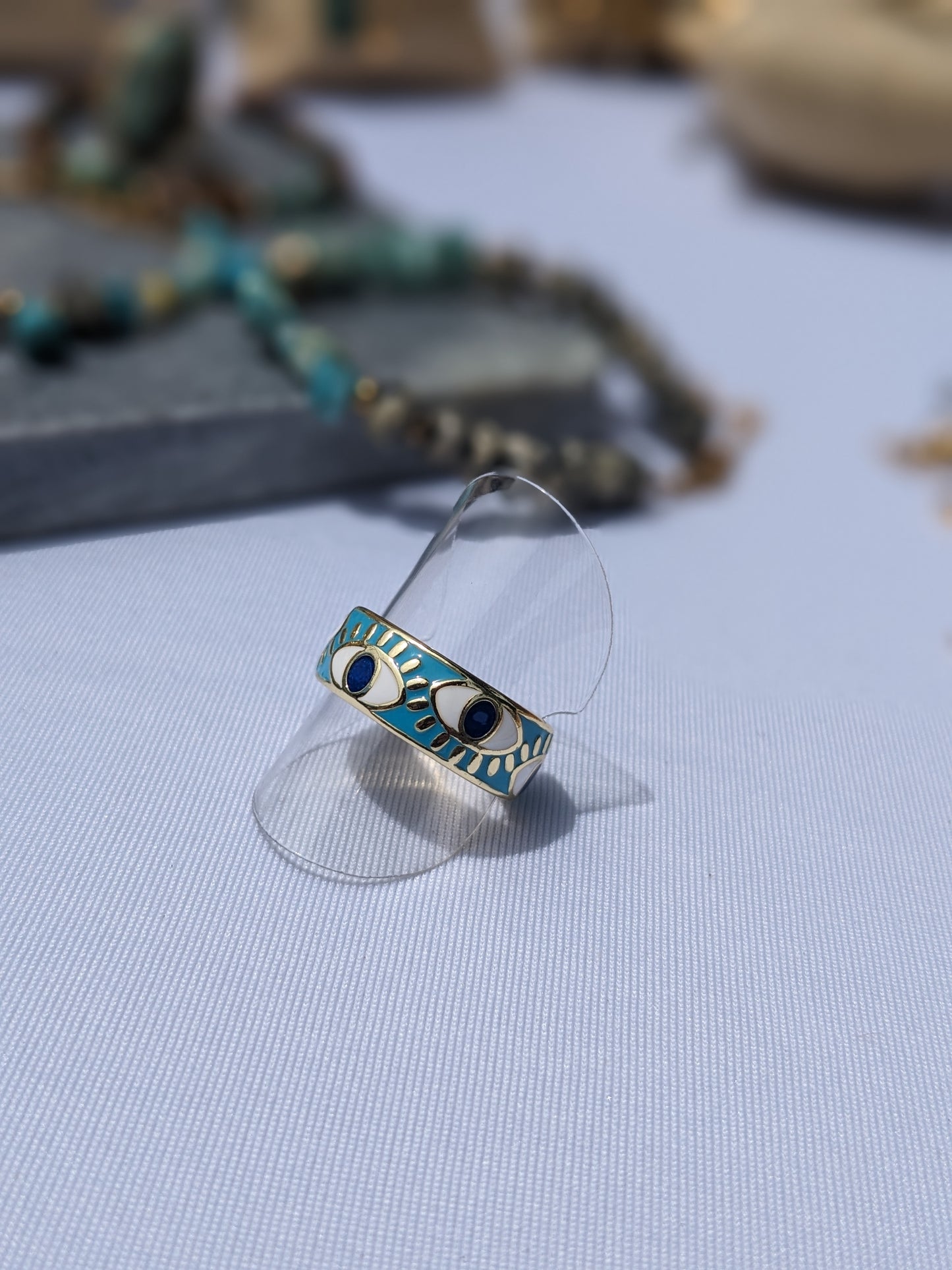 Bague oeil bleu ajustable