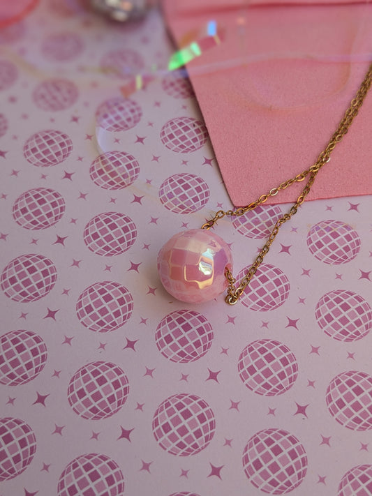 Collier boule à facette Rose poudré 💕